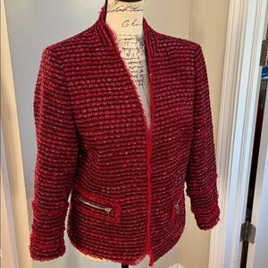 Festive! Ann Taylor Chanel-style Red & Black Textured Jacket